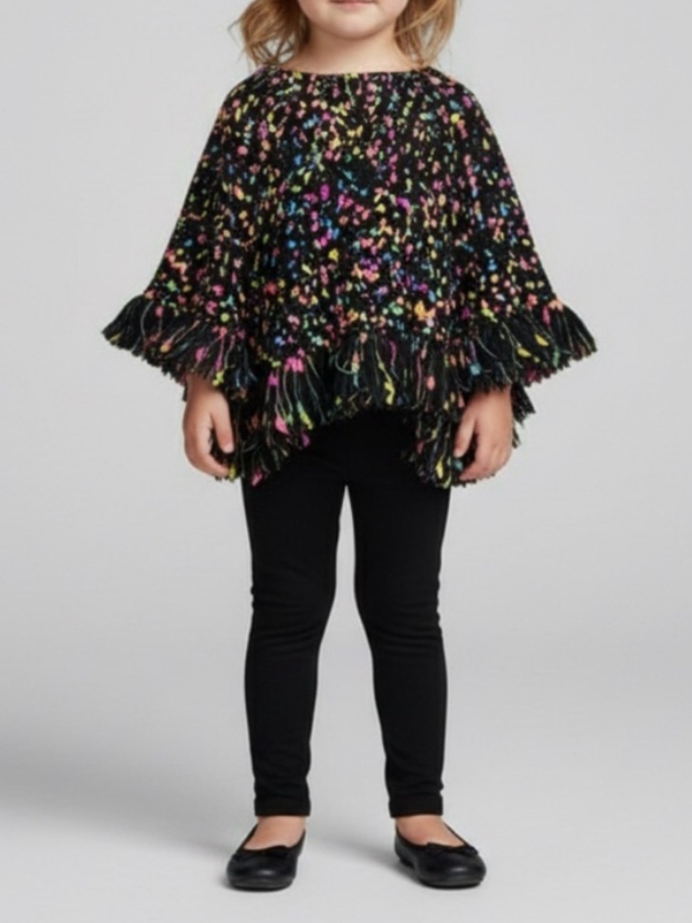 Betsey Johnson RARE Black On the Bright Side Toddler Girl's Fall Winter Poncho